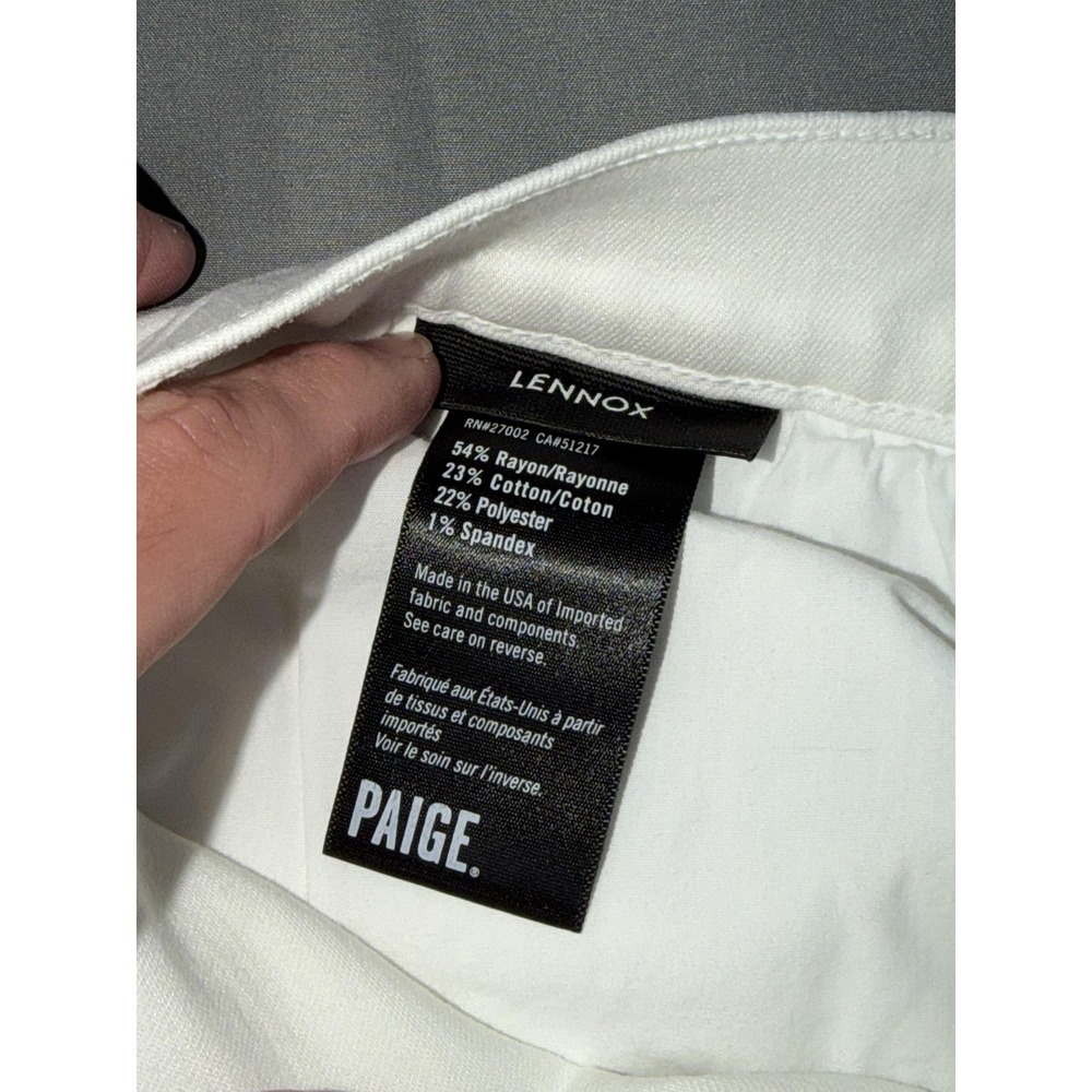 Paige Lennox Jeans Mens 35 White Slim Tapered Stretch Denim Pants USA Made - Picture 9 of 9